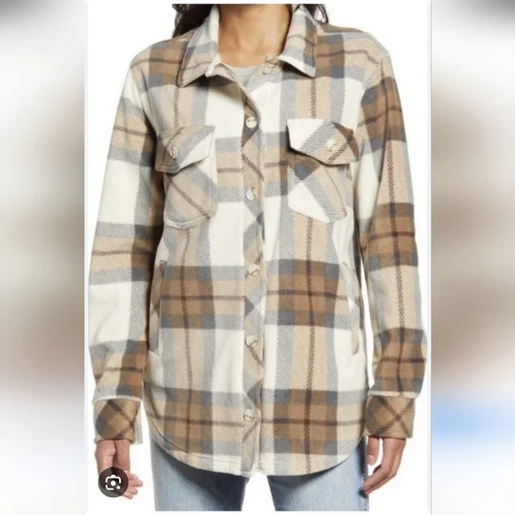 Thread & Supply women's plaid polar fleece shacket neutral size Small - Picture 2 of 8